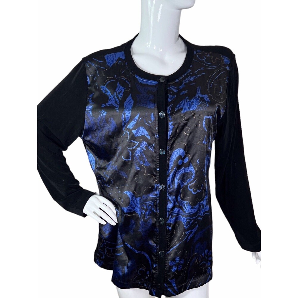 CHICO'S Travelers 3 Sz XL-16 Blue Metallic Button Up Blouse Jacket Women's - Picture 11 of 16
